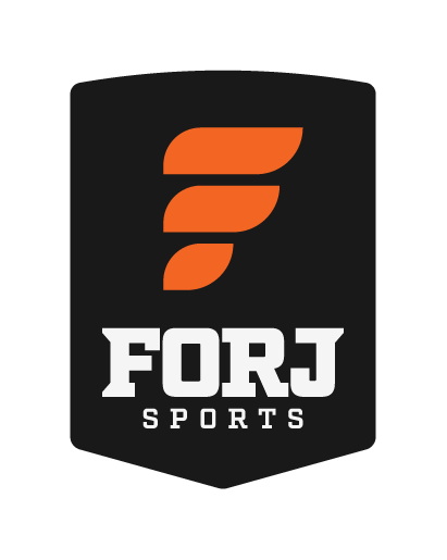 FORJ Badge lockup, black wordmark, on light