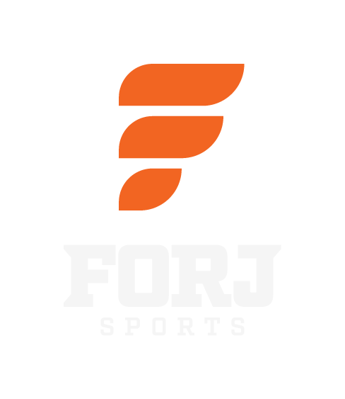 FORJ Stacked lockup, white wordmark, on dark